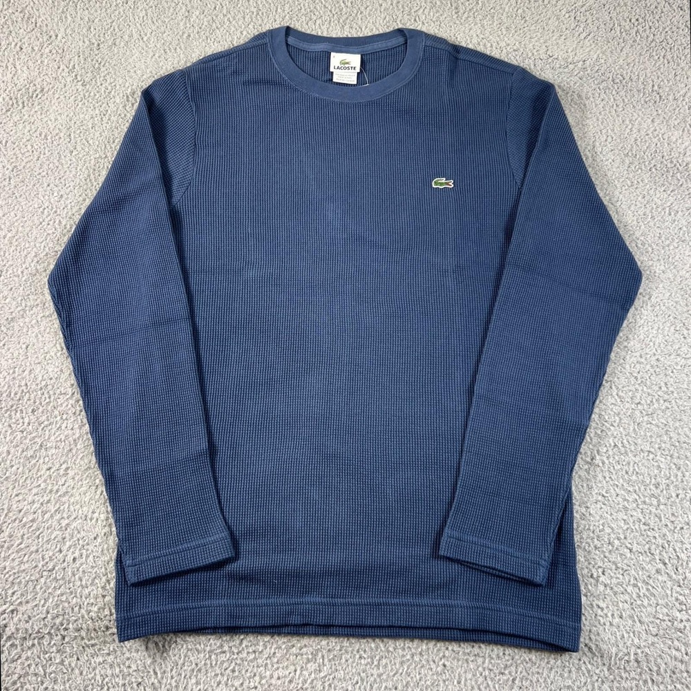 Lacoste Thermal T-Shirt Men US M‎ (EU/S) Blue Waffle Knit Long Sleeve Logo